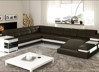 Ledersofa Couch Wohnlandschaft Ecksofa Eck Garnitur Design Modern Sofa 1201B