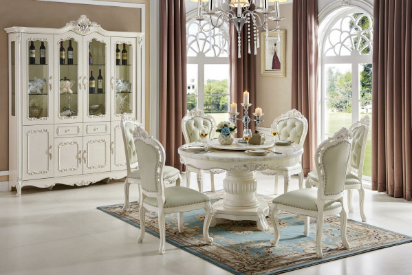 Klassische Altweiße Chesterfield Stuhlgarnitur Designer Lederstühle x6-er Set