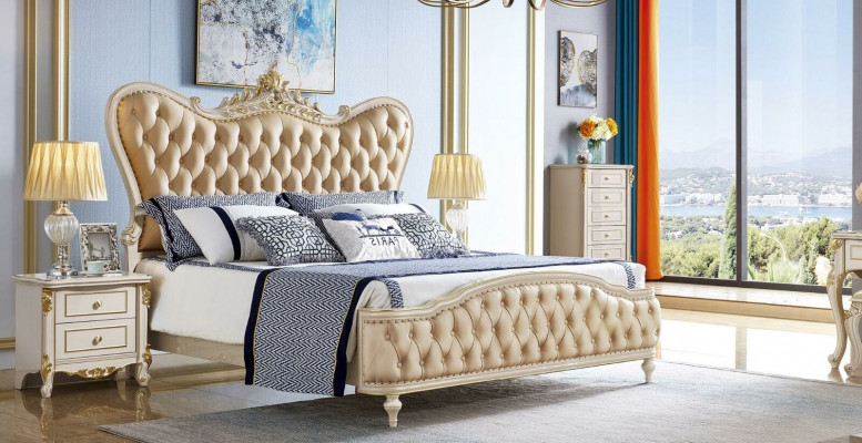 Barock Chesterfield Möbel 3tlg Set Schlafzimmer Betten 2x Nachttische Massivholz