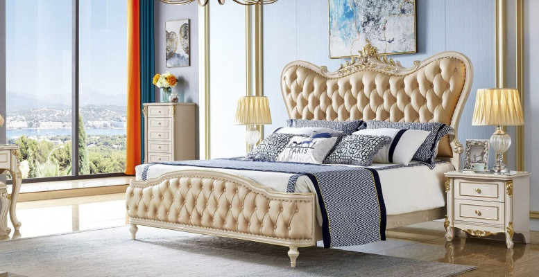 Barock Chesterfield Möbel 3tlg Set Schlafzimmer Betten 2x Nachttische Massivholz
