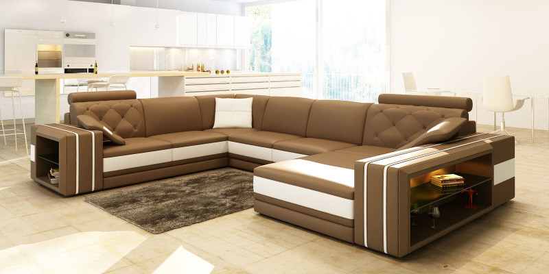 Moderne Ecksofa Couch Polster Ecke Wohnlandschaft XXL Design Ledersofa Wittlich