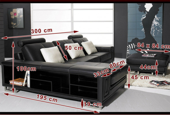 Ecksofa Sofa Couch Polster Ledersofa mit Regal Sitz Couchgarnitur Ecke GenovaS