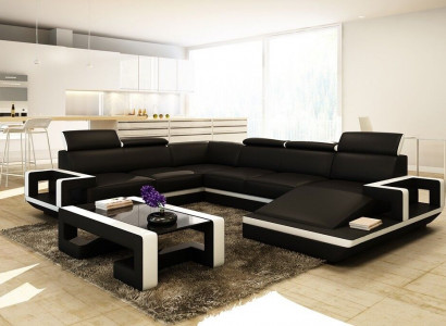 Wohnlandschaft Couch Polster Eck Garnitur Designer Ledersofa Big Sofa Neu 5102