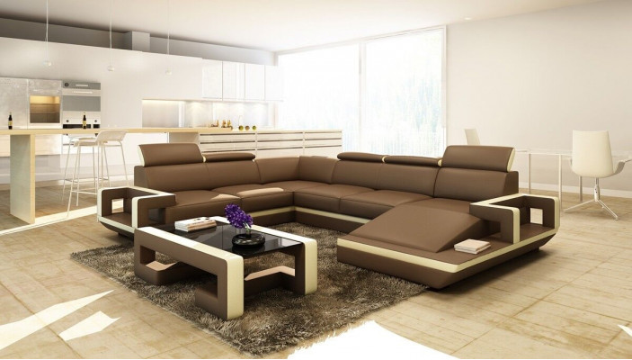 Wohnlandschaft Couch Polster Eck Garnitur Designer Ledersofa Big Sofa Neu 5102