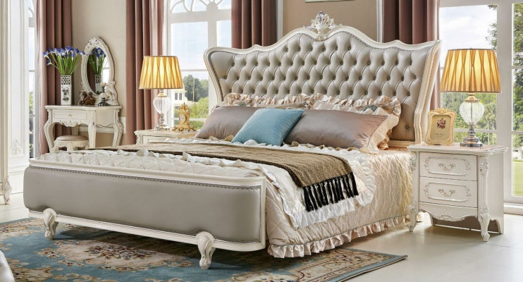 Luxus Chesterfield Barock Bett Nachttisch 3tlg. Schlafzimmer Sets Massivholz