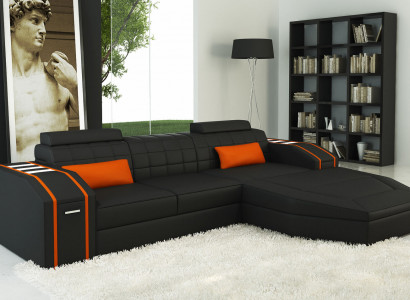 Beleuchtete Wohnzimmer Ledersofa Sofa Eck Couch Wohnlandschaft Big