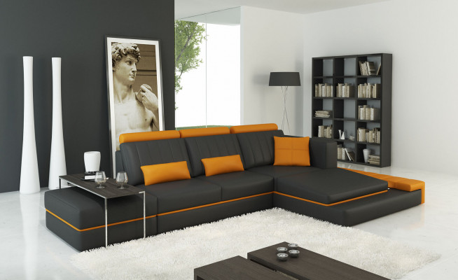 Moderne Wohnzimmer Ecksofa Couch Polster Eck Ledersofa Garnitur LForm