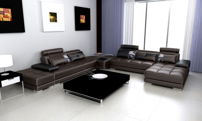 Moderne Design Polster Wohnlandschaft Ledersofa Sofa Couch Sitz