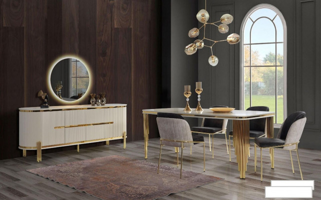 Essgarnitur Luxus Esstisch 4x Stühle Essgruppe Tisch Edelstahl Komplett Set 5tlg