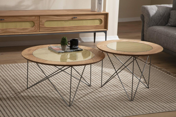 Italienischer Stil 2x Couchtische Rund Luxus Braun Wohnzimmer Tisch 