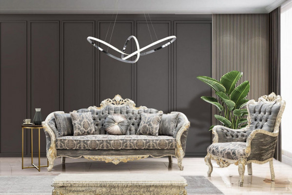 Barock Sofa 3 Sitz Grau Wohnzimmer Klassisch Design Sofa Couch Textil