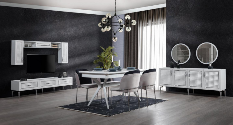 Esszimmer Set Tisch 4x Stühle 5tlg neu weiß Essgruppe Modern Luxus