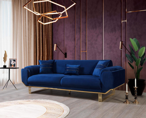Blaues Sofa Wohnzimmer Sofa 3er Couchen Designer Couch Polster Sofas Textil Neu