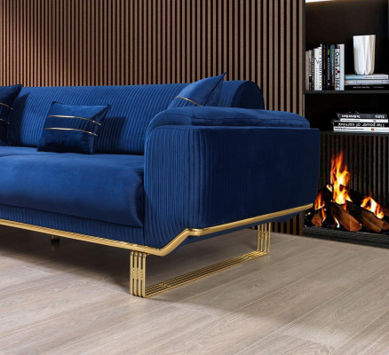 Blaues Sofa Wohnzimmer Sofa 3er Couchen Designer Couch Polster Sofas Textil Neu