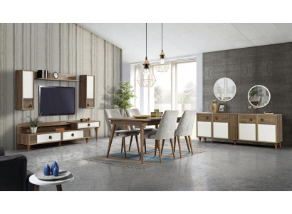 Wohnzimmer Anrichte mit Spiegel Garnitur Holz Braun Neu Modern Luxus