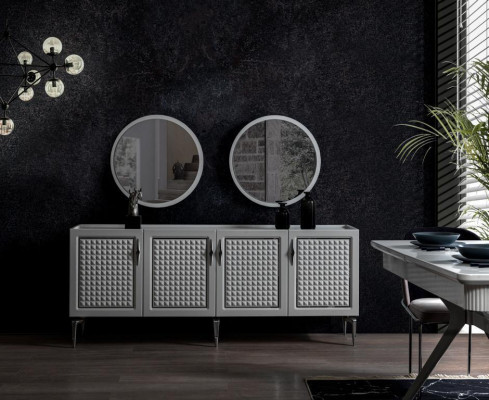 Graues Sideboard Schrank Regal Schränke Möbel Spiegel Kommoden 3tlg
