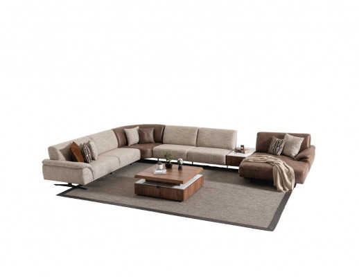 Wohnlandschaft Ecksofa Garnitur Design Moderner Couchtisch Braune 2tlg
