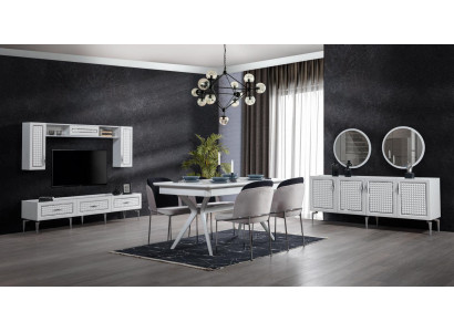 Esszimmer Set Tisch 4x Stühle Anrichte 2x Spiegel Wohnwand 11tlg Garnitur