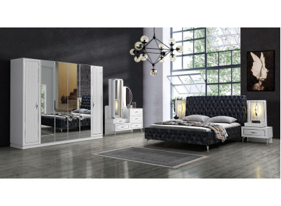 Schlafzimmer Bett 2x Nachttisch 5 tlg.Set Design Modern Luxus neu weiß