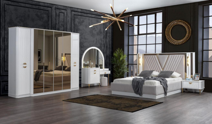 Schlafzimmer Set Bett 2x Nachttische Kleiderschrank 5tlg.Modern neu