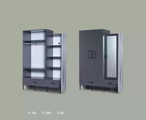 Kleiderschrank Grau Garderobe Schränke Schlafzimmer Holz Möbel Einrichtung 134cm