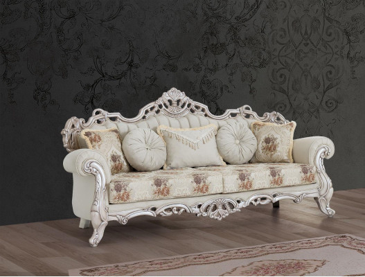 Barock Weiß Sofagarnitur Couch Sofa Polster Möbel Sessel Tisch 5tlg.