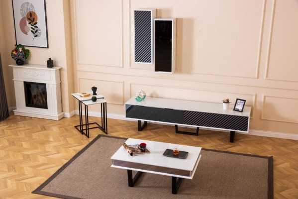 Modern Wohnzimmer Set 6 tlg TV-Ständer Design Wandschrank Holz Einrichtung