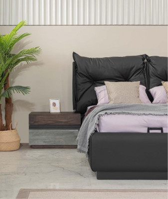 Doppelbett Garnitur Schlafzimmer Bett Nachttische Schwarz Set 6tlg