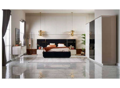 Schlafzimmer Luxus Doppelbett Bettrahmen Holz Set 6tlg Blau Design