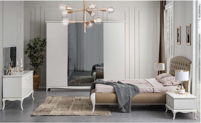 Doppelbett Garnitur Bettrahmen Komplette Schlafzimmer Bett 6tlg Weiß