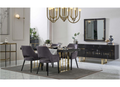 Luxus Essecke Esszimmer Essgruppe Esszimmermöbel Set 9tlg Holz Schwarz