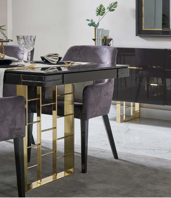 Luxus Essecke Esszimmer Essgruppe Esszimmermöbel Set 9tlg Holz Schwarz