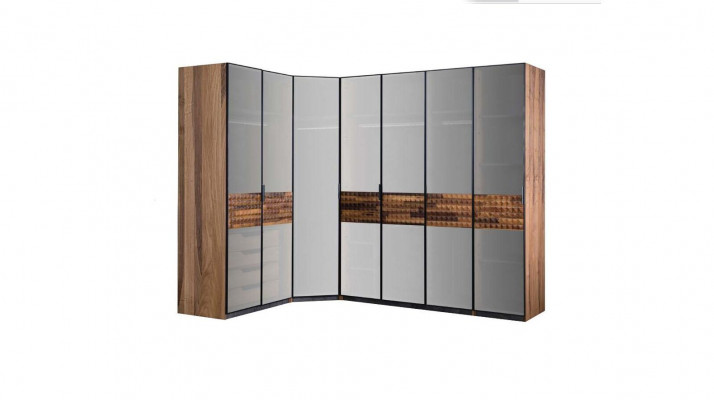 Eckschrank Schlafzimmerschrank Kleiderschrank Holz Braun Spiegel Groß