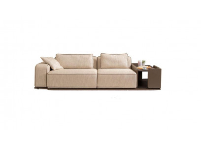 Dreisitzer Couch Sofa 3 Sitzer Beige Stoff Stoffsofa Polstersofa Tisch
