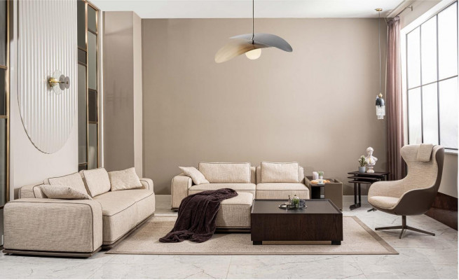 Luxus Sofagarnitur Dreisitzer Sofa Stoffsofa Beige Polstersofas Sessel