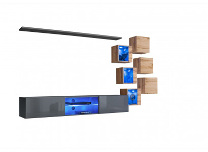 Set 8tlg Designer Wohnwand Grau Einrichtung Holzmöbel Wandschrank Neu