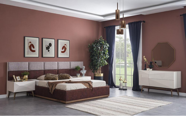 Moderne Schlafzimmermöbel Komplett Einrichtung Design Bett 2x Nachttische