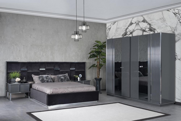 Komplett Schlafzimmermöbel Doppelbett 2x Nachttische Luxus Kleiderschrank