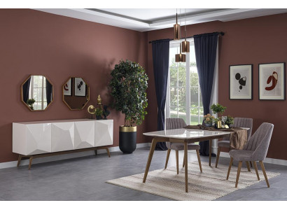 Esszimmer Komplett Moderne Design Esstisch Neu Sideboard mit 2x Spiegel