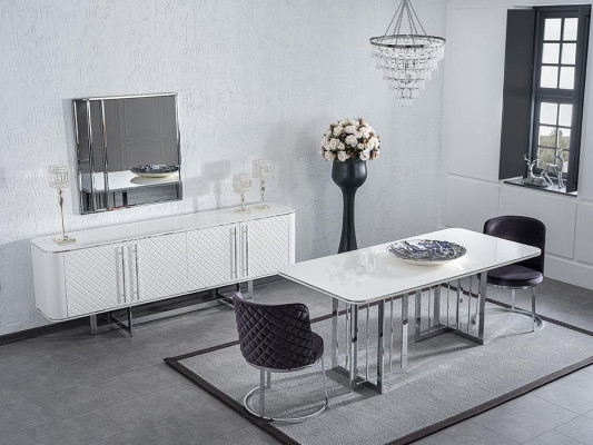 Esszimmer Möbel Luxus Komplett Esstisch Sideboard mit Spiegel Design 4x Stühle