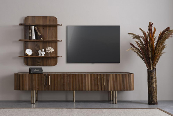 Wohnzimmer Möbel Design Wohnwand Luxus TV Ständer Braun Wandregale