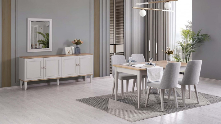 Esszimmermöbel Essgruppe Esszimmer Esstisch Stühle Holz Grau Set 9tlg