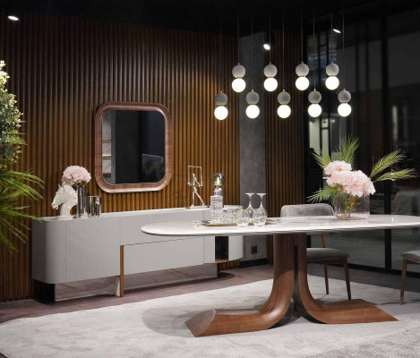 Luxus Komplett Esszimmer Set 7tlg Ess Gruppe Sideboard Spiegel Esstisch Neu