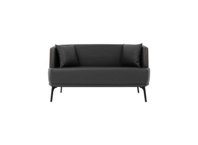 Schwarzer Wohnzimmer 2-Sitzer Polster Kunstleder Sofa 2-er Leder Couch