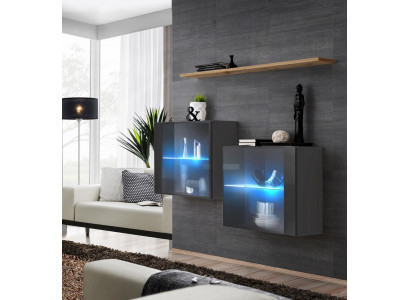 Wohnzimmer Set Designer Wohnwand Grau 130 cm Einrichtung Luxus Wand Regal