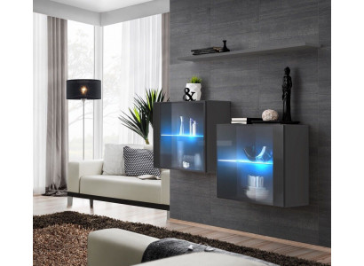 Grau Wandschrank Neu Möbel Wohnwand 130 cm Einrichtung Luxus Komplett Holzmöbel