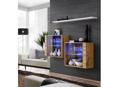 Braun Garnitur 3tlg Wohnwand Luxus Wohnzimmer Set Holz Wandregal Möbel Neu