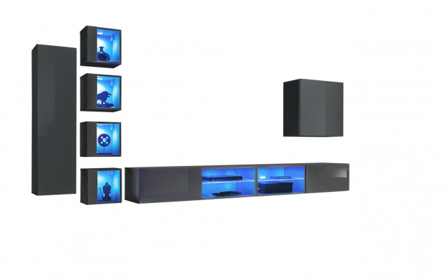 Wohnwand Luxus 3x Wandschrank Möbel Einrichtung Wohnzimmermöbel Schwarz Regale