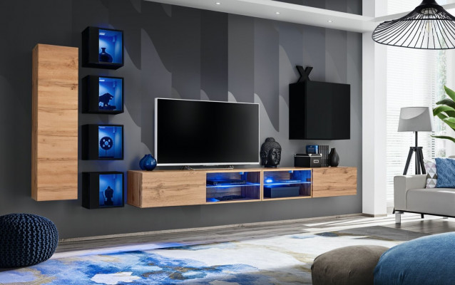 Komplett Designer Modern Wohnwand Wand Regale TV-Ständer Holzmöbel Wandschrank