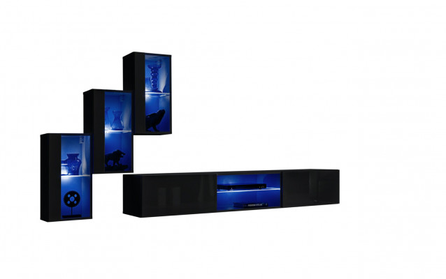 Luxus 3x Wandschrank Möbel Einrichtung Wohnzimmermöbel Schwarz Wand Regale